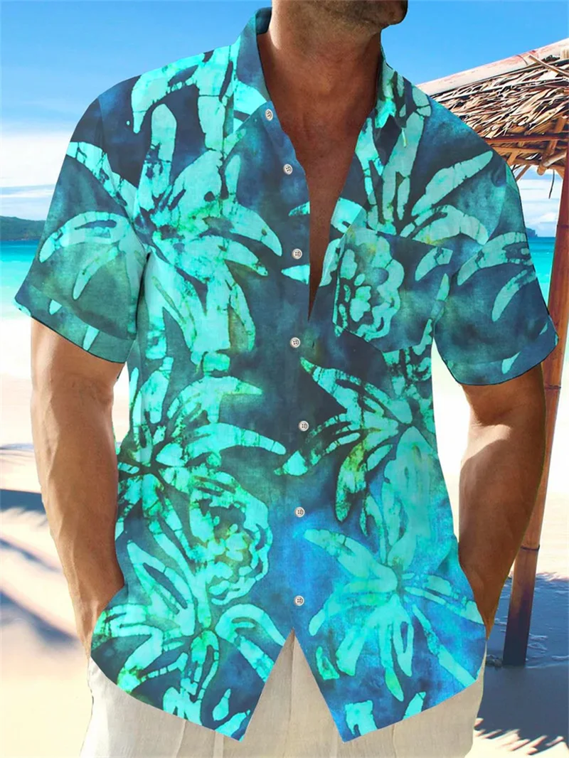 

Men's Hawaiian shirt pattern tropical short sleeved casual button flower summer beach shirt men's clothing