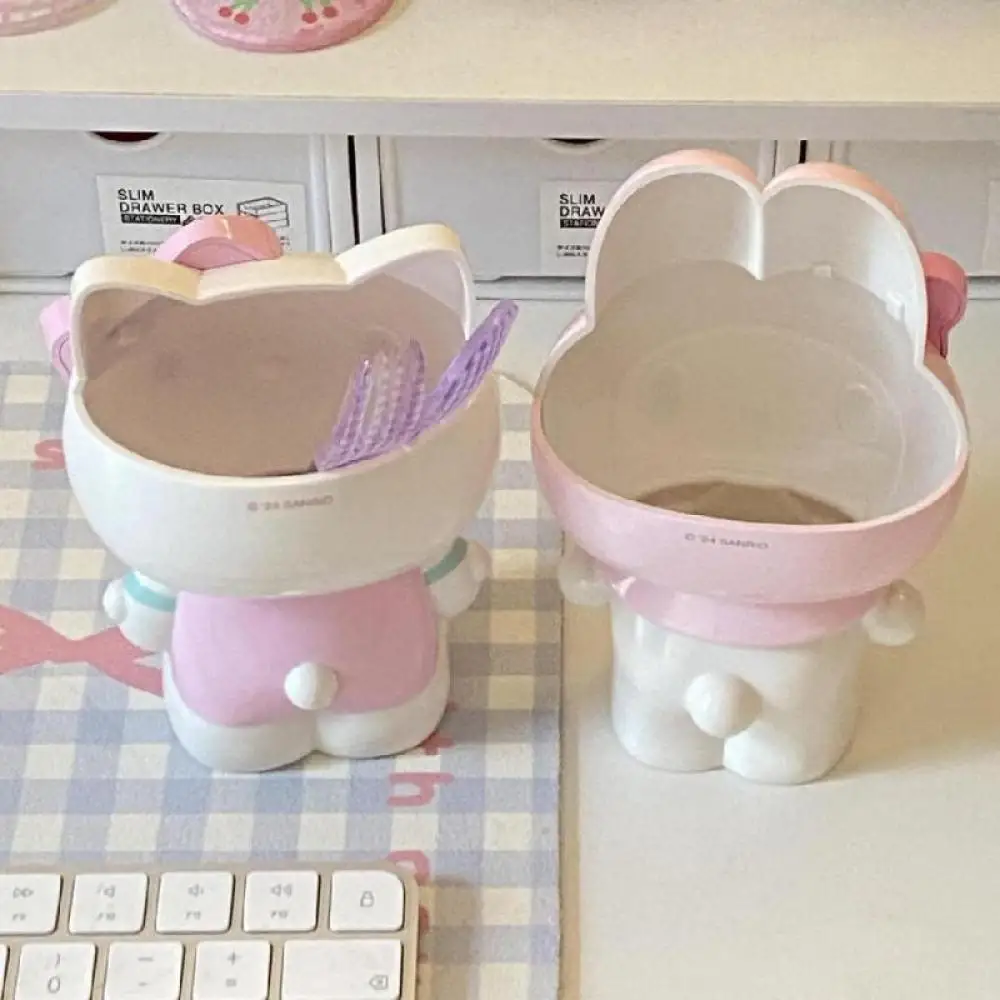 카와이 헬로키티 멜로디 펜 컨테이너 화장품 브러쉬 보관 데스크탑 스토리지 장식품 문구 애니메이션 주변기기 선물
