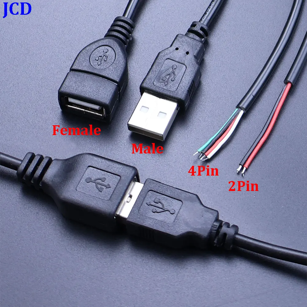 1/3/5Pcs USB 2.0 Type A Male Plug Female Jack 2 Pin 4 Pin Wire 5V Power Supply Cable Charge Connector Extension Cord DIY 0.3m 1m