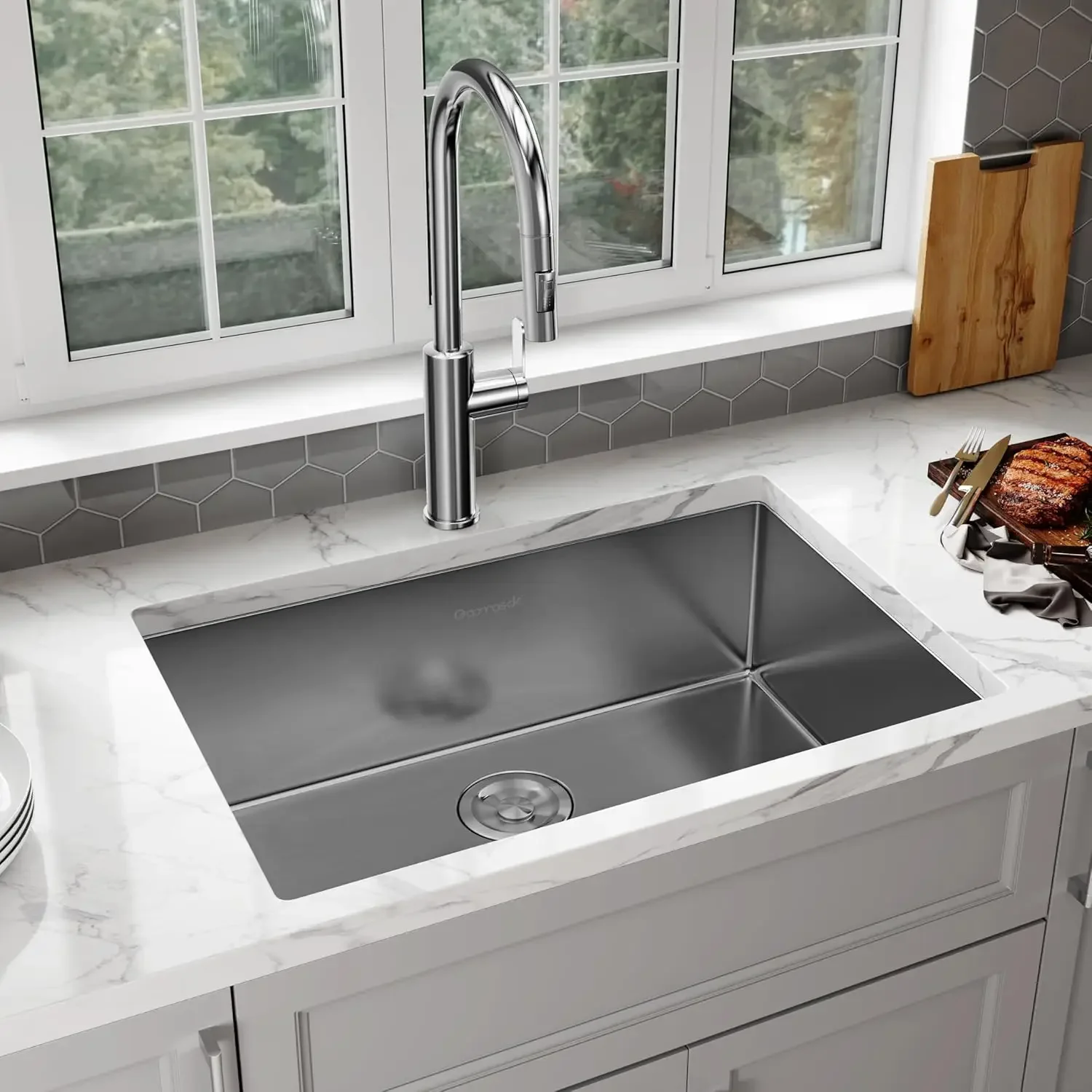 Undermount Kitchen Sink, Gaomasck 30 นิ้วอ่างล้างจาน, T-304 อ่างล้างจานสแตนเลส, อ่างล้างจานพร้อมอุปกรณ์เสริม