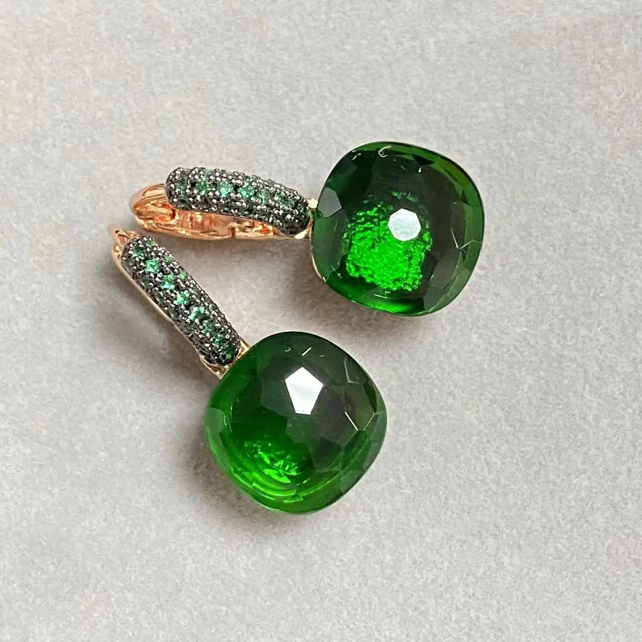 

11.6mm Nudo Earrings Inlay Green Zircon with Gun Black Plated For Women Drop Candy Square Crystal Earrings Gift