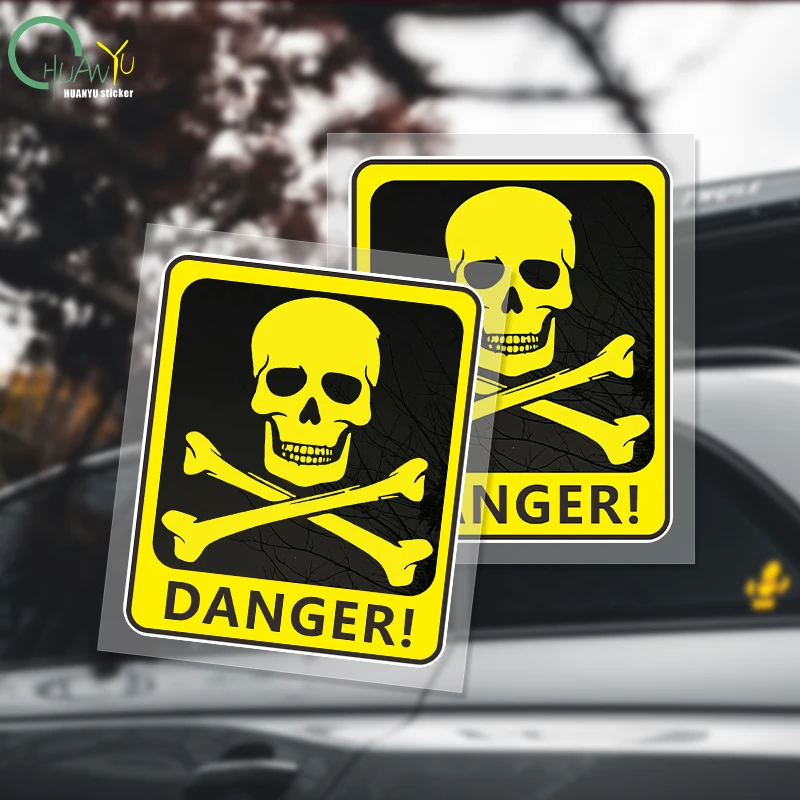 Car Sticker Danger Sign With Skull Symbol Waterproof Vinyl Decal Car Accessories