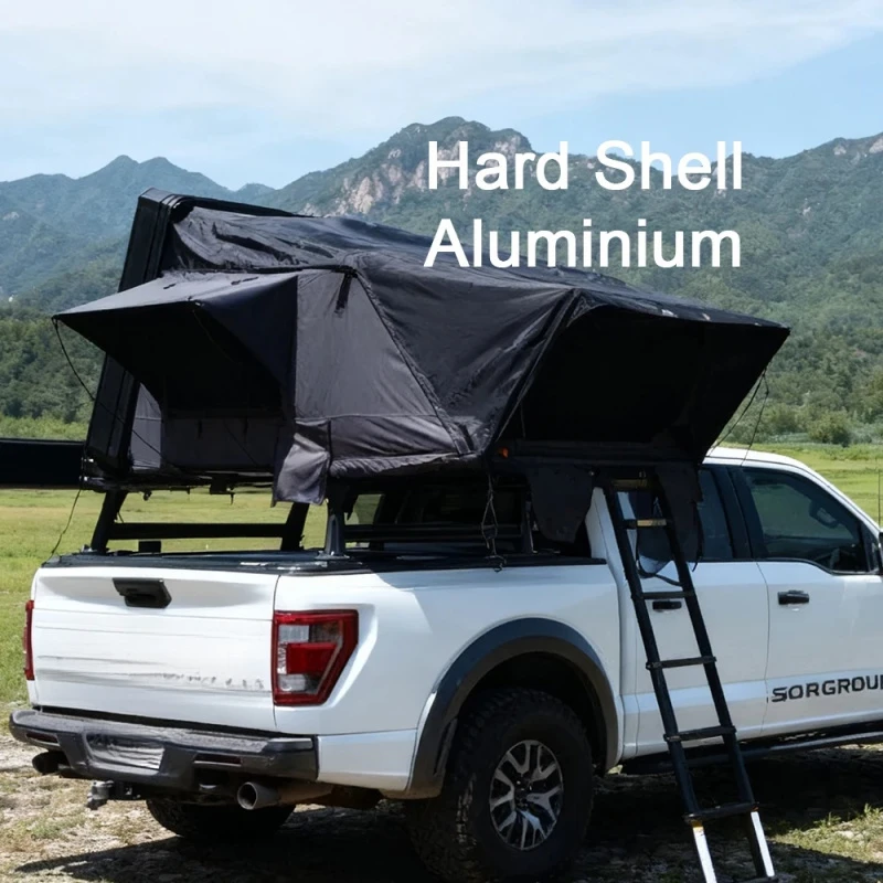 Hot Selling Hydraulic Quick Open Side Flip Aluminum Rooftop Tent, Double Layer Fireproof & Snowproof Hard Shell Shelter For 3-4