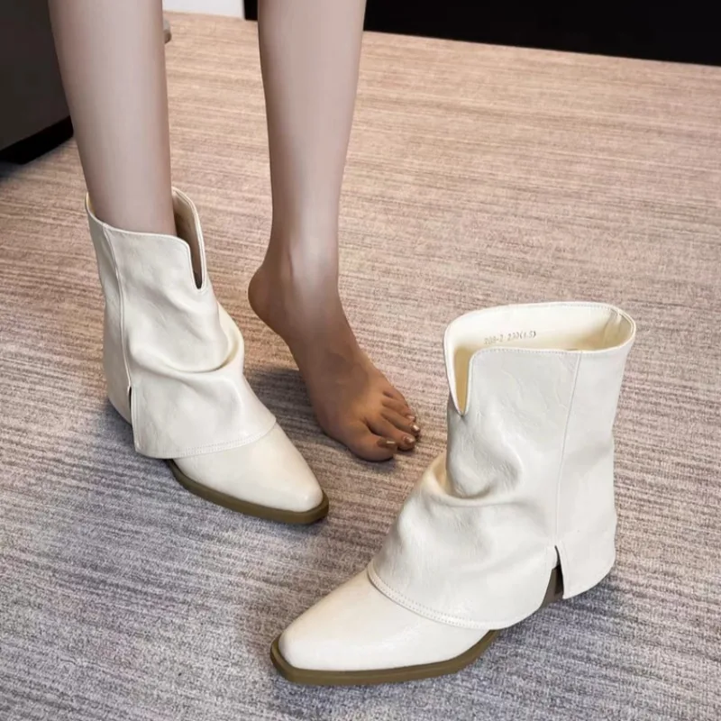 

YUANWUXIONG Pointed Toe Booties Western Pointed Toe Sleeve Soft Sole Anti-slip Wear-resistant Block Heel Shoes