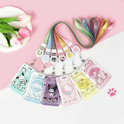 Sanrio Cinnamoroll Kuromi Hello Kitty funda protectora para tarjeta de identificación de autobús de Metro, funda deslizante para almacenamiento de tarjetas, llavero colgante