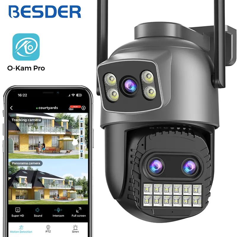 BESDER 15MP Câmera Wifi PTZ Tela Dupla Externa 10X Zoom Digital Detecção Humana 10MP Câmera IP de Segurança Vigilância O-Kam Pro