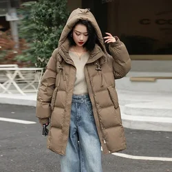 Winter Female Hooded Cotton Padded Coat 2026 Ladies Thickening Parkas Outwear Korean Women Medium Long Styles Down Cotton Jacket
