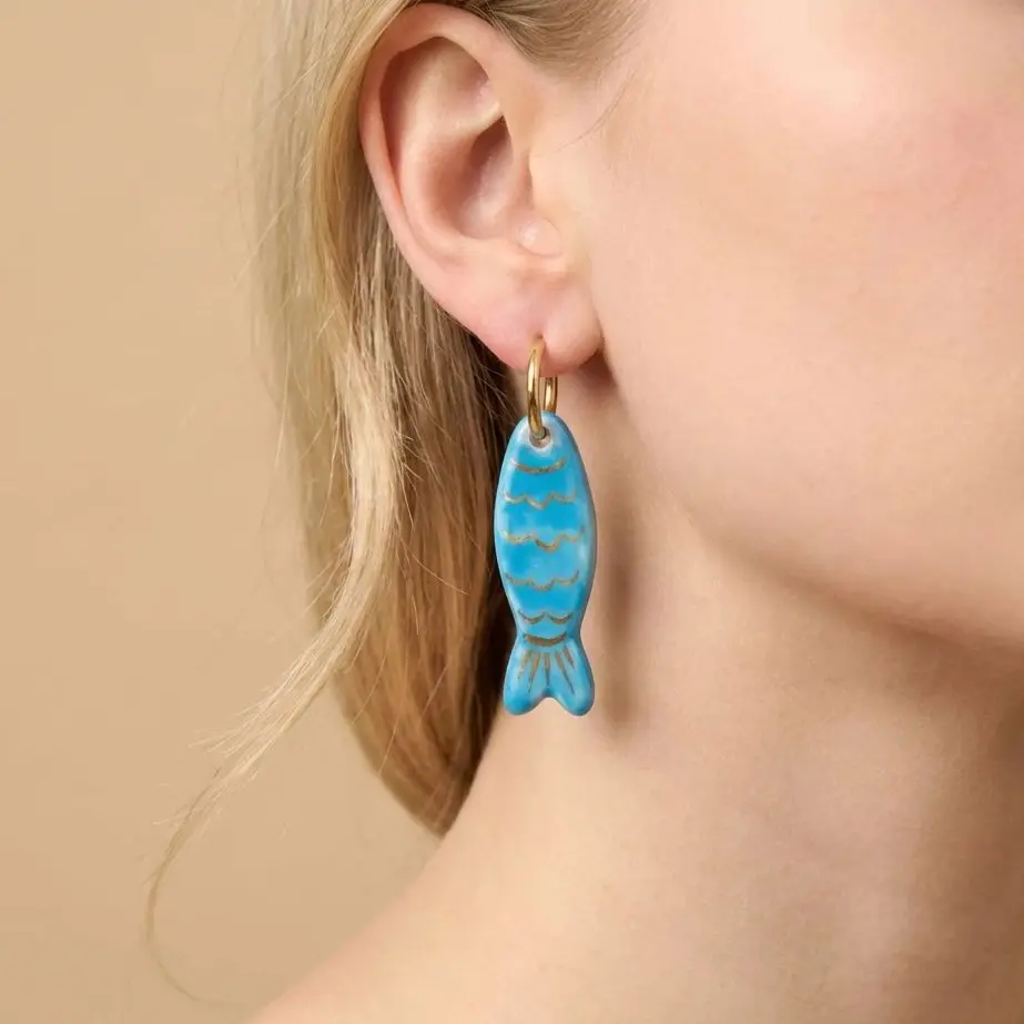 Stainless Steel Cartoon Fish Drop Earrings For Women Colorful Enamel Striped Fish Earring Summer Beach Party Trend Jewelry Gift