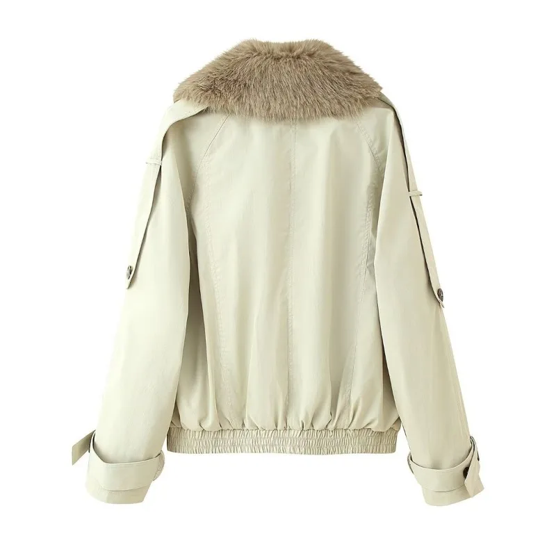 Popular Autumn and Winter New Women's Fashion Short Wool-neck Waterproof Windbreaker in Solid Color and Versatile Coat.elegance.