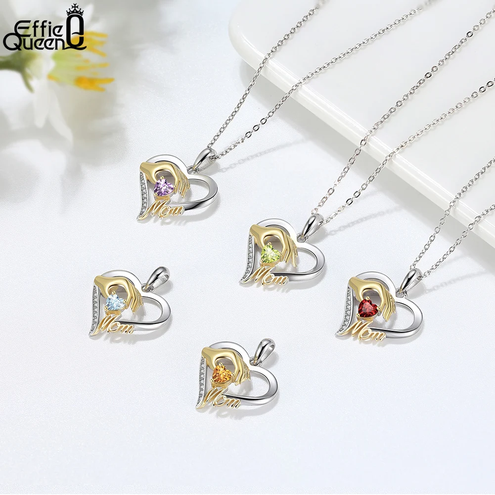 

Effie Queen Heart Shape Gemstone Topaz Amethyst Olivine Citrine Garnet Mom's Hand Pendant Necklace Jewelry Gift for Woman GMN30