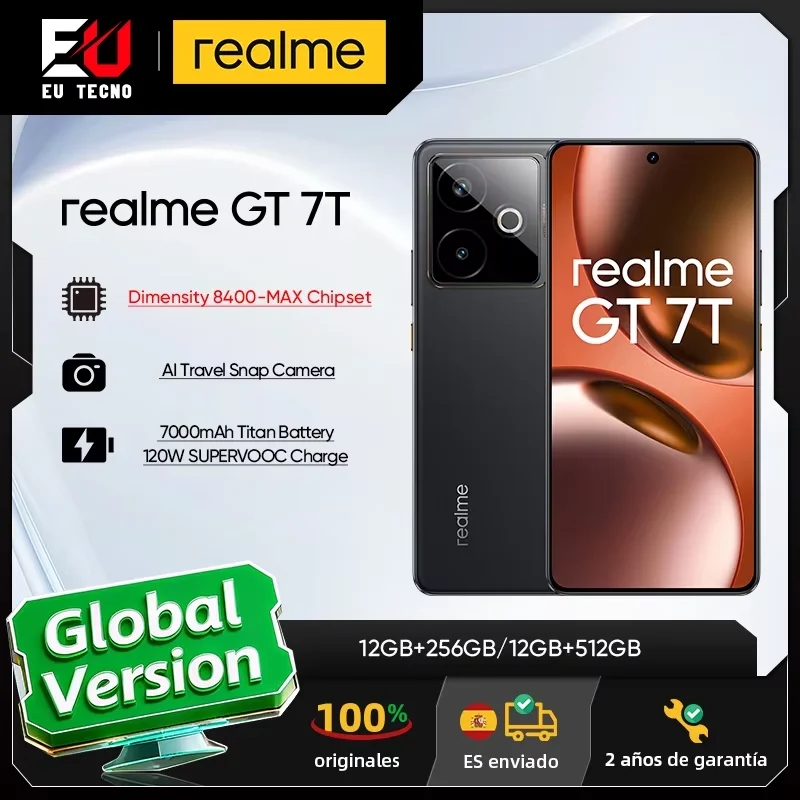 Versión EU del teléfono inteligente realme GT 7T 5G con Dimensity 8400-MAX, pan…