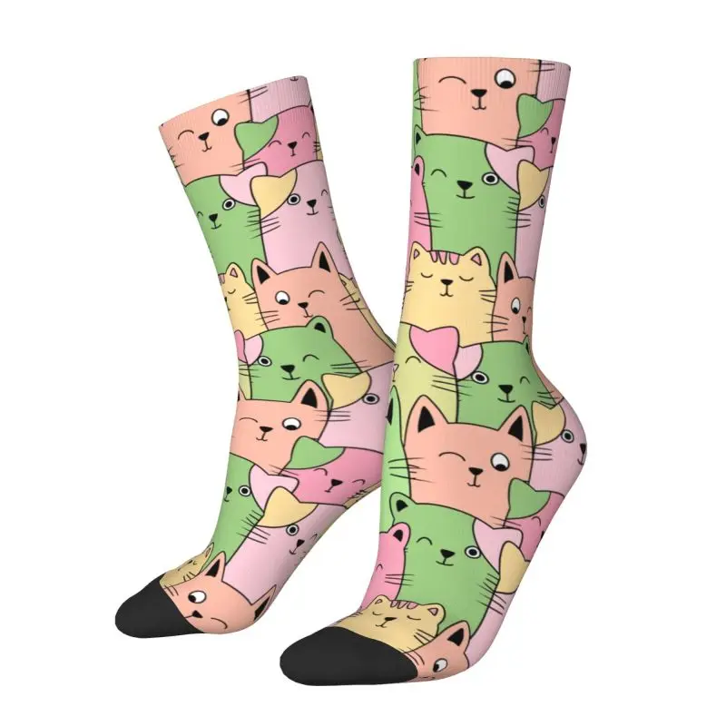 Fun Mens Kawai Cats Dress Socks Unisex Warm Comfortable 3D Print Cute Animal Kitten Crew Socks