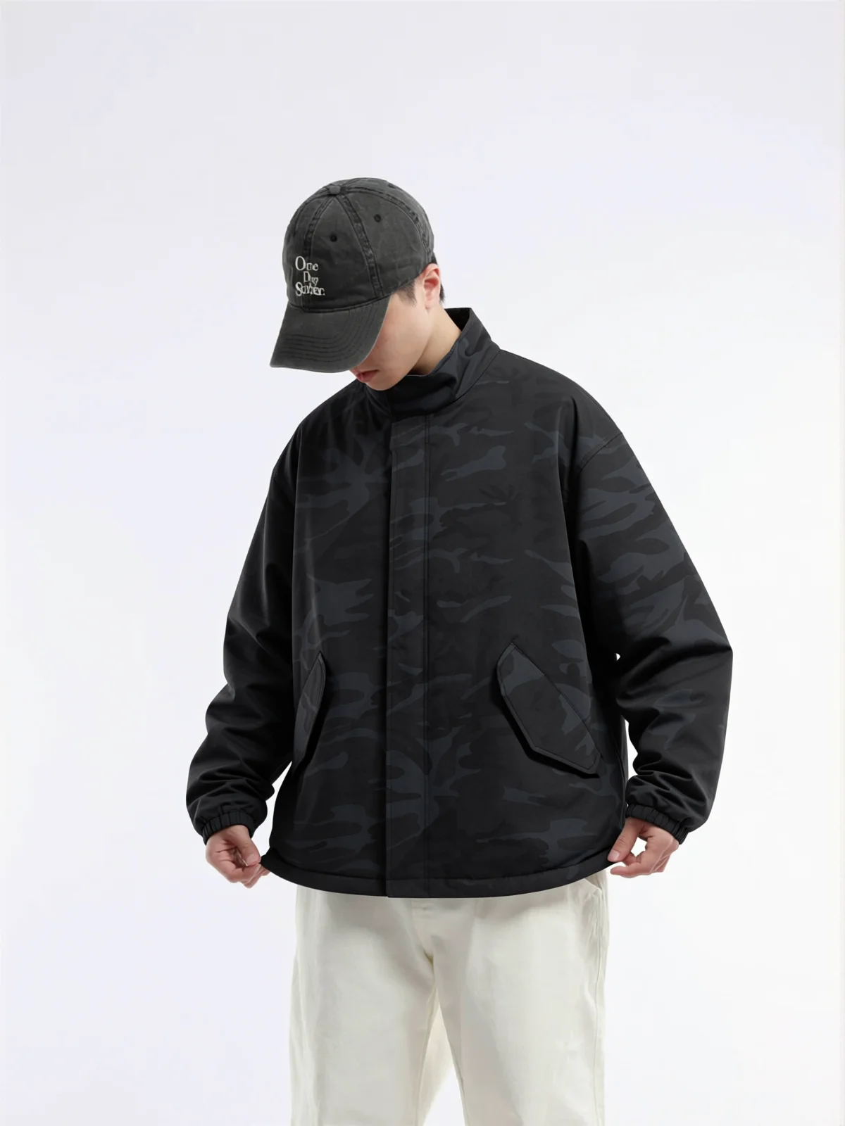 American Style Street Camouflage Loose Fit Cotton Jacket Men's 2026 Stand Collar Workwear Trendy Warmth Outerwear Top