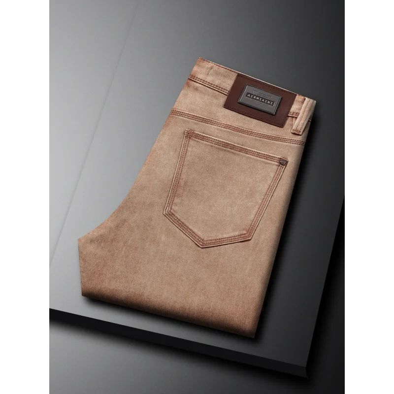 Осенне-зимние джинсы, мужские легкие роскошные элитные повседневные универсальные простые эластичные маленькие прямые брюки, модные брюки