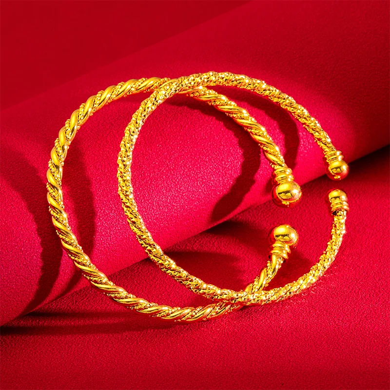 

Fashion Gold Fried Dough Twists Bracelet for Women Wedding Engagement Fine Luxury Open Bracelet Not Fade Fine Jewelry Gifts