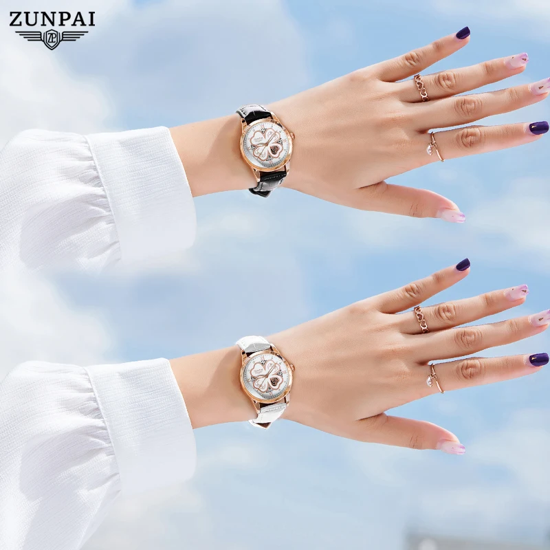 ساعة كوارتز بسوار جلدي ضد الماء من ZUNPAI للنساء ، ساعة يد للسيدات ، ساعة مربعة للفتيات ، أزياء تناظرية ، أصلي