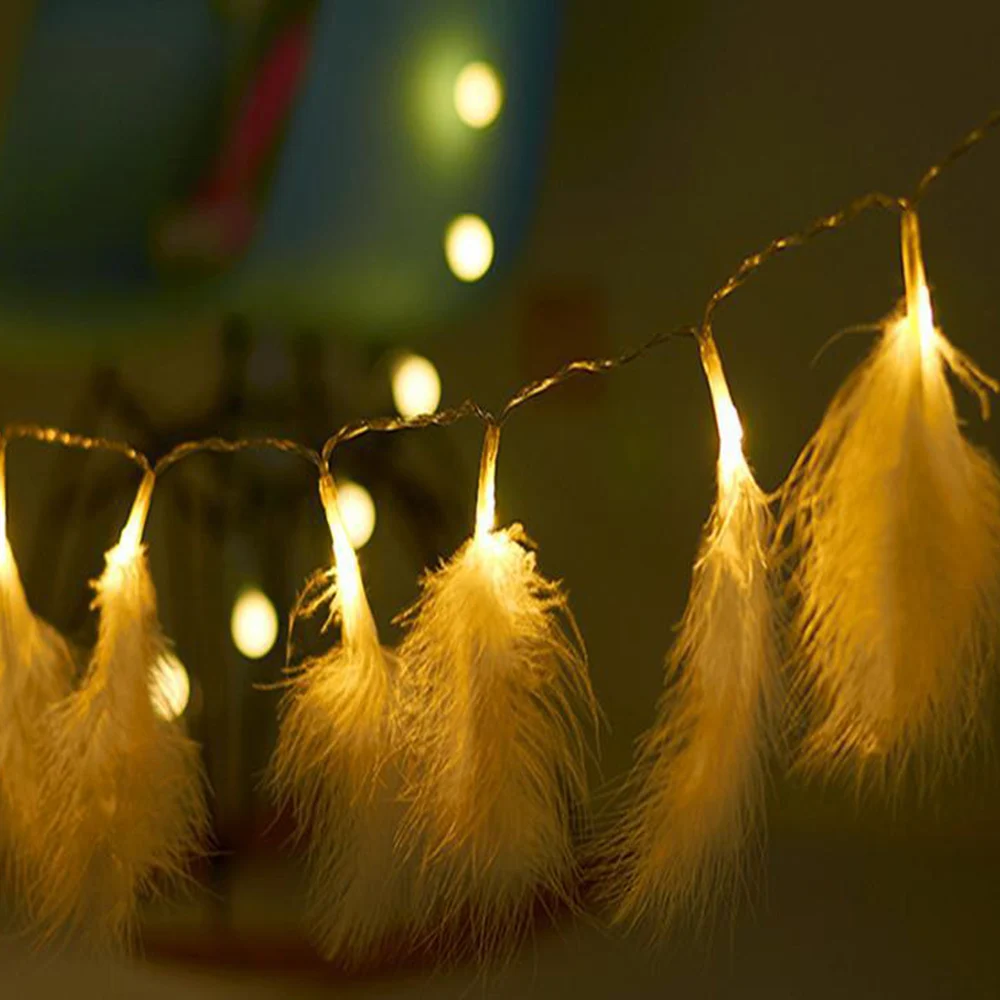 Christmas Tree Garlands 2M 10 Led Feather String Lights Wedding Party Decoration Christmas Decorations For Home Decor