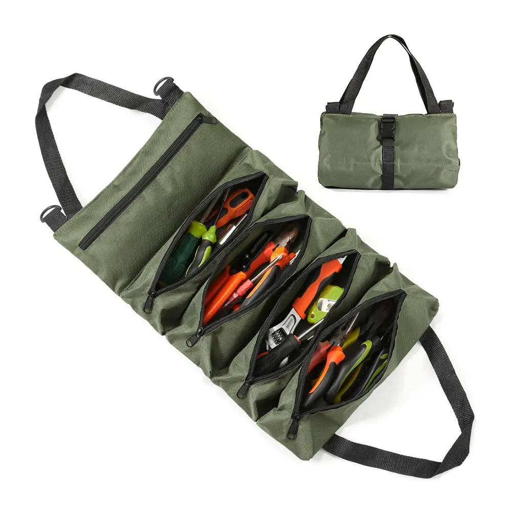 Heavy Duty Oxford Cloth Tool Roll Up Organizer Waterproof Tear Resistant Multi Compartment Storage for Electricians Mechani Y7V1