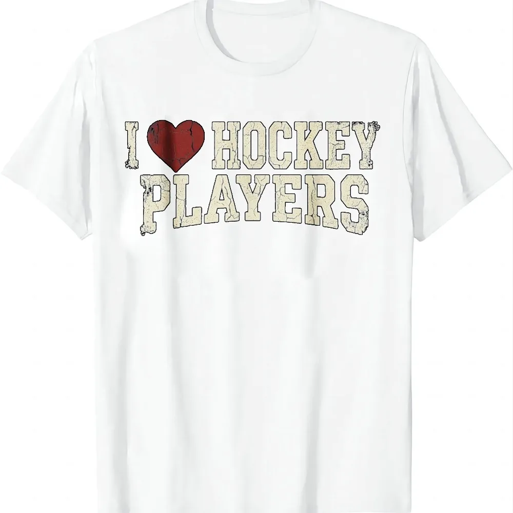 I Heart Hockey Players Funny Distressed Hockey Fans Present T-Shirt Personalized Clothing Printed T-shirt