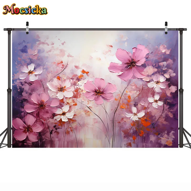 Винтажные розовые цветочные фоны для фотографии, абстрактная картина маслом, цветочный декор для детей, взрослых, женщин, портретные фоны для беременных
