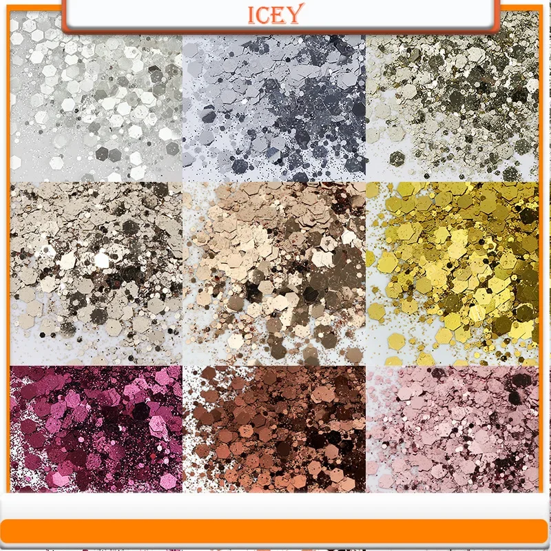 Icey Beauty 50g Large Sequin Nail Decoration with Platinum Rose Mixed Color Nail Glitter Polish Nail Glitter for Dip System