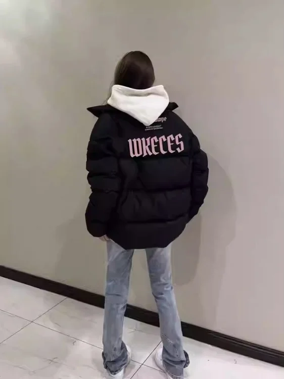 

plus Size Winter Thiened Warm Cotton Jaet Women's Loose Bread Sle Stand Collar Retro American Bla Cotton Outerwear