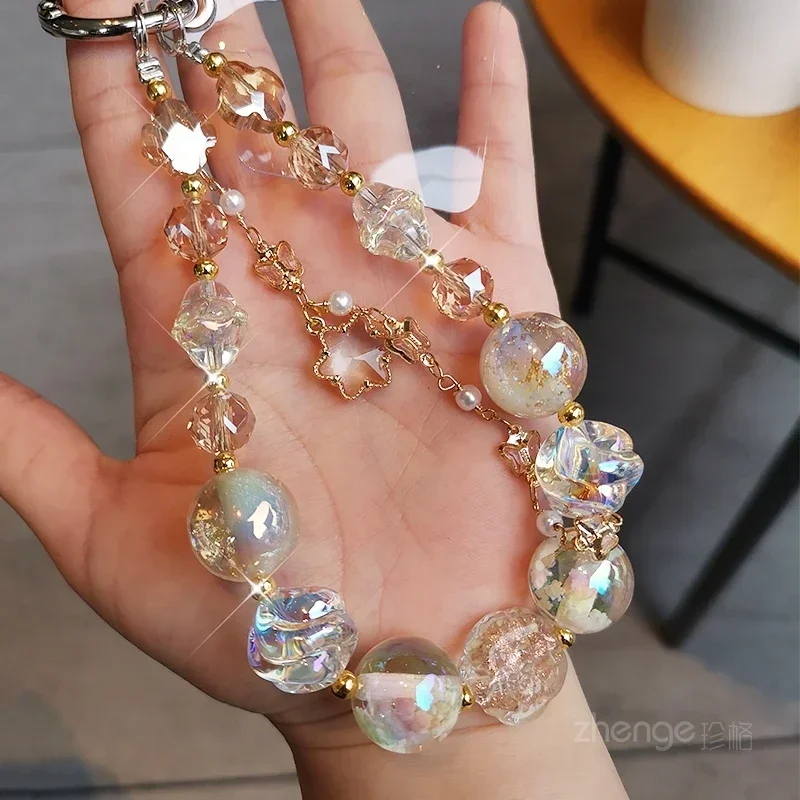 Mobile Phone Lanyard Dream Starry Crystal Bead Bracelet Wrist Strap Bracelet Short Clip-on Mobile Phone Case Universal Sling