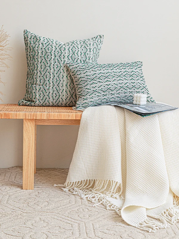 Modern Simple Green Cotton Linen Pillow Sofa Bed Headrest Cushion Nordic Homestay Soft Decoration Pillow Support Detachable Wash