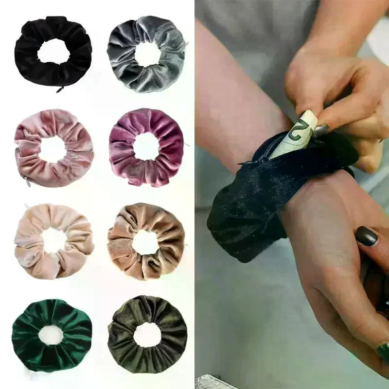 2-Pack Ribbed Zipper Scrunchie Elastic Hair Tie Ponytail Holder Non-Slip Hair Band Women Daily Hairstyle Accessories 지퍼 리브 스크런치