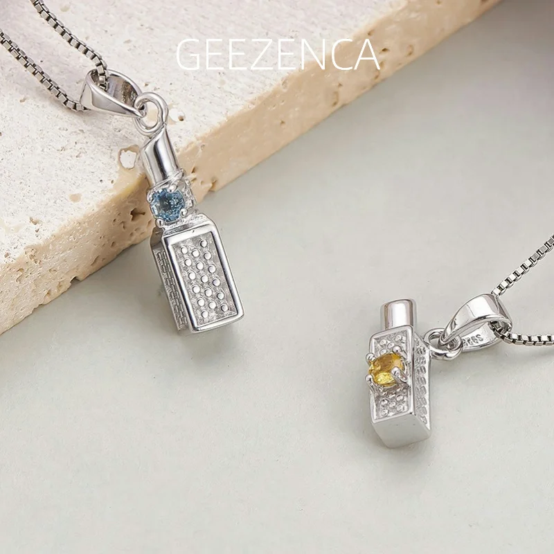 

GEEZENCA 925 Sterling Silver Tourmaline Lipstick Pendant For Women Cute Unique Necklace Pendants Without Chain 2024 New Gift