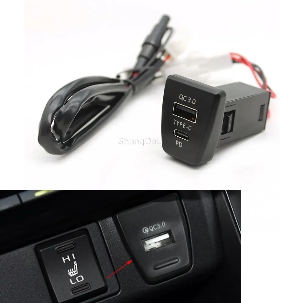 Car Charger TYPE-C PD QC3.0 USB Interface Dual Socket Phone Charger For Toyota RAV4 rav4 XA50 2019 2020