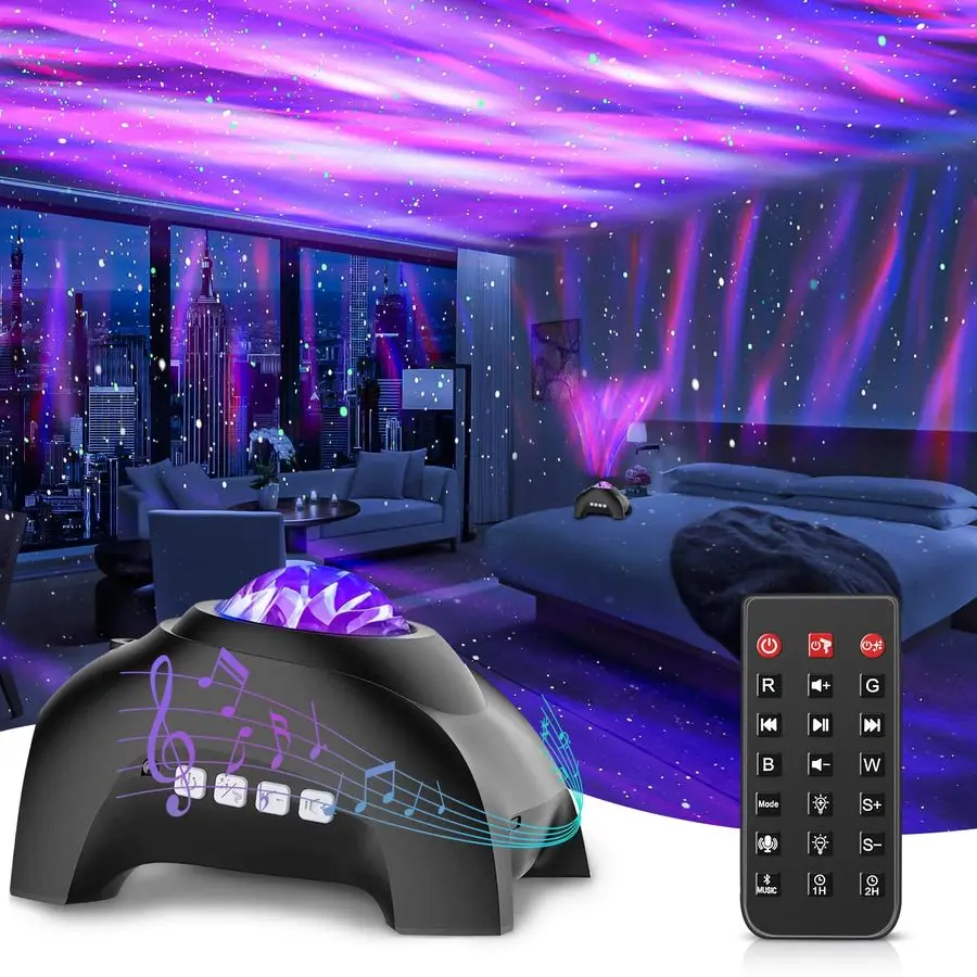 

Projector, CIMELR Northern Galaxy Aurora Lights Projector with 33 Light Effects Bluetooth Speaker amp White Noise, Remote Contro