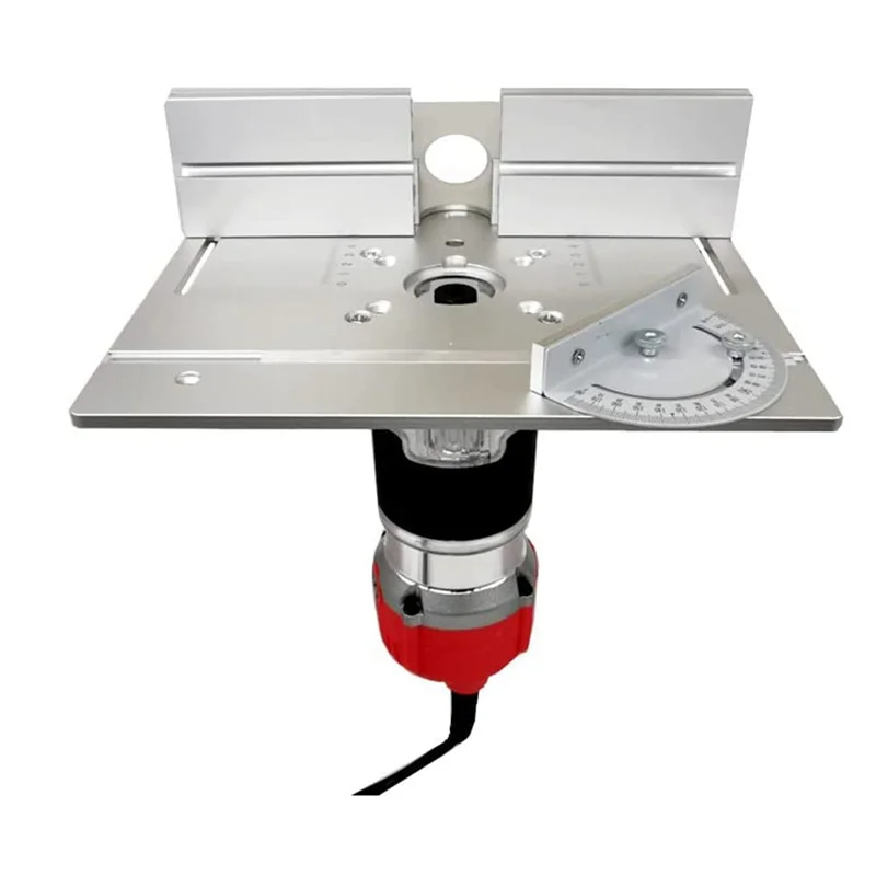 アップグレードアルミニウムルーターテーブルインサートプレート、マイターゲージ、テノンゲージ、ワークベンチ用フェンス付き、ウッドルータートリマー-BAAQ