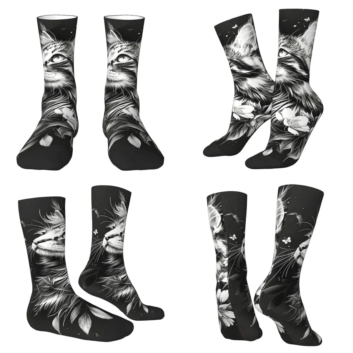 

Floral Art Cat Retro Socks Harajuku Super Soft Stockings All Season Long Socks Accessories for Man's Woman's Birthday Present