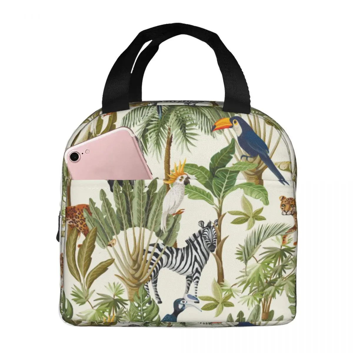 

Exotic Trees African Animals Lunch Bags Portable Insulated Oxford Cooler Tropical Zebra Thermal Picnic Tote for Women Girl