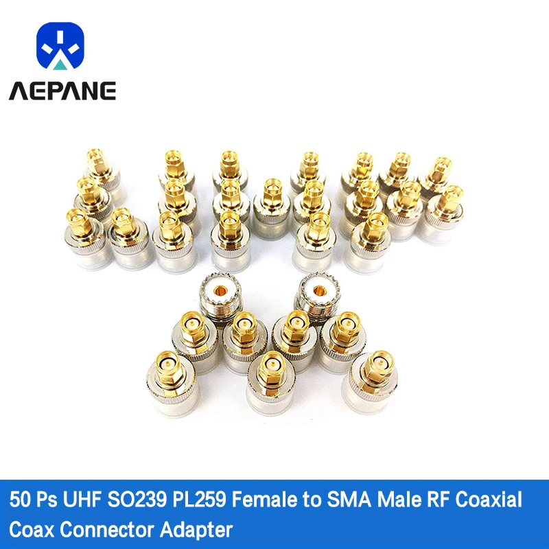 

50 Pieces UHF SO239 PL259 Female to SMA Male RF Coaxial Coax Connector Adapter