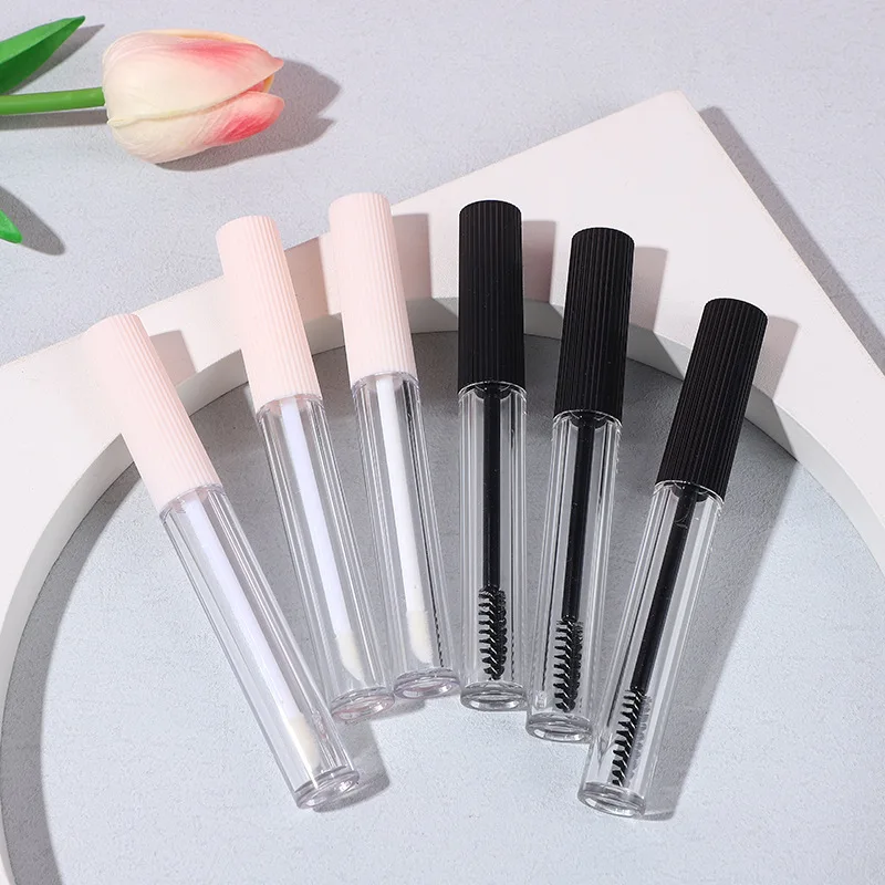 10/30/50 Pcs Round 4ml Capacity Lip Glaze Bottle Pink Black Empty Lip Gloss Tube