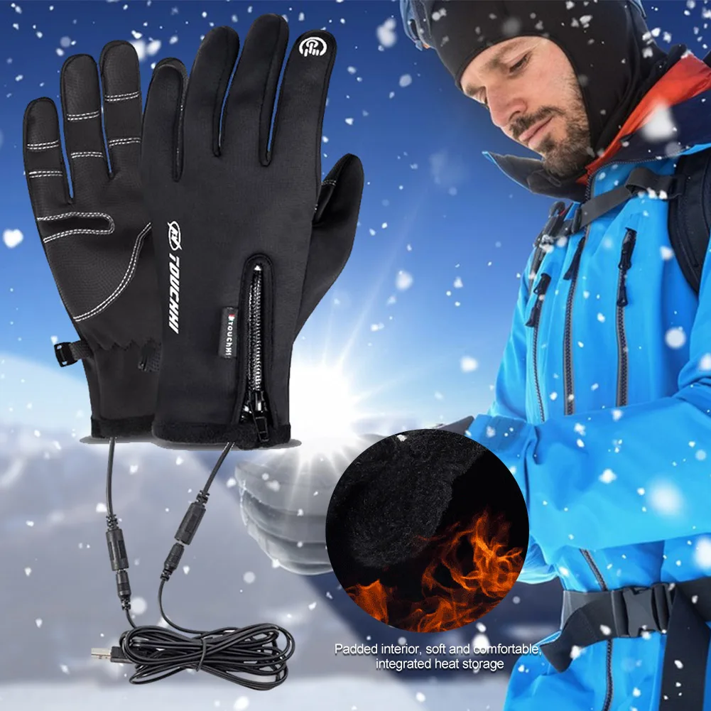 Luvas de tela de toque usb elétrico aquecido mão mais quente luvas de esqui de inverno luva antiderrapante para ciclismo corrida condução caminhadas caminhada