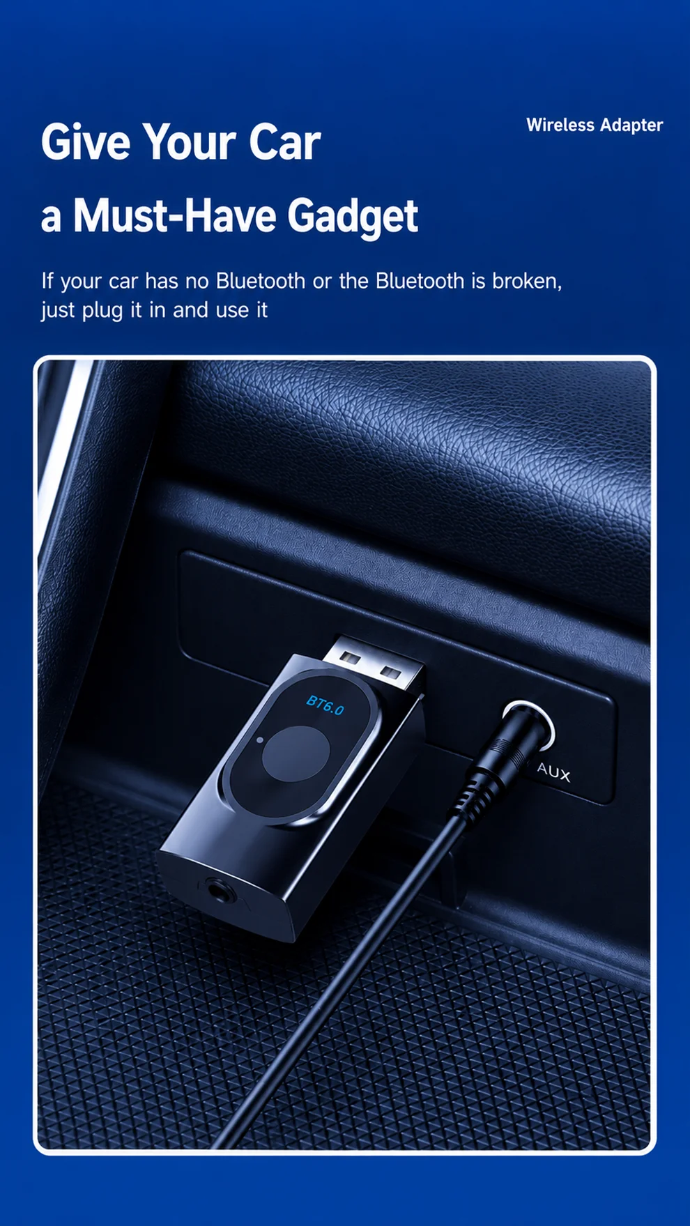 KEBIDUMEI 2 IN 1 Bluetooth 6.0 Audio Transmitter Receiver 3.5mm AUX USB Dongle With MIC Music Wireless Adapter For Car/TV/PC
