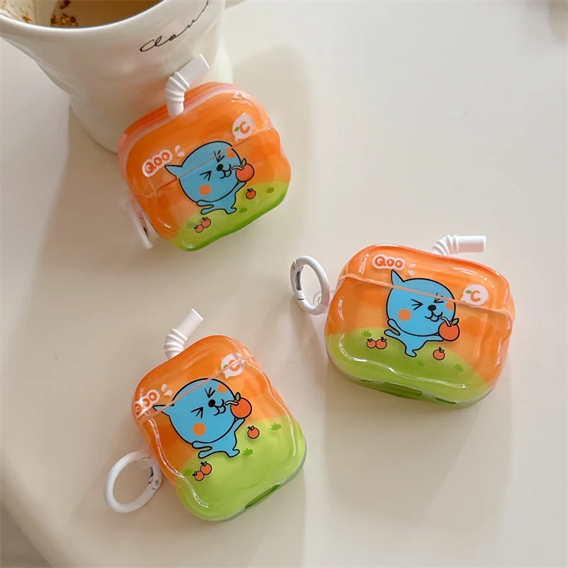 Cute Water Drop Orange Juice Earphone Case For Apple Airpods Pro 3 4 2 Cover Silicone Headphone Case For Airpod 4 Headset Funda