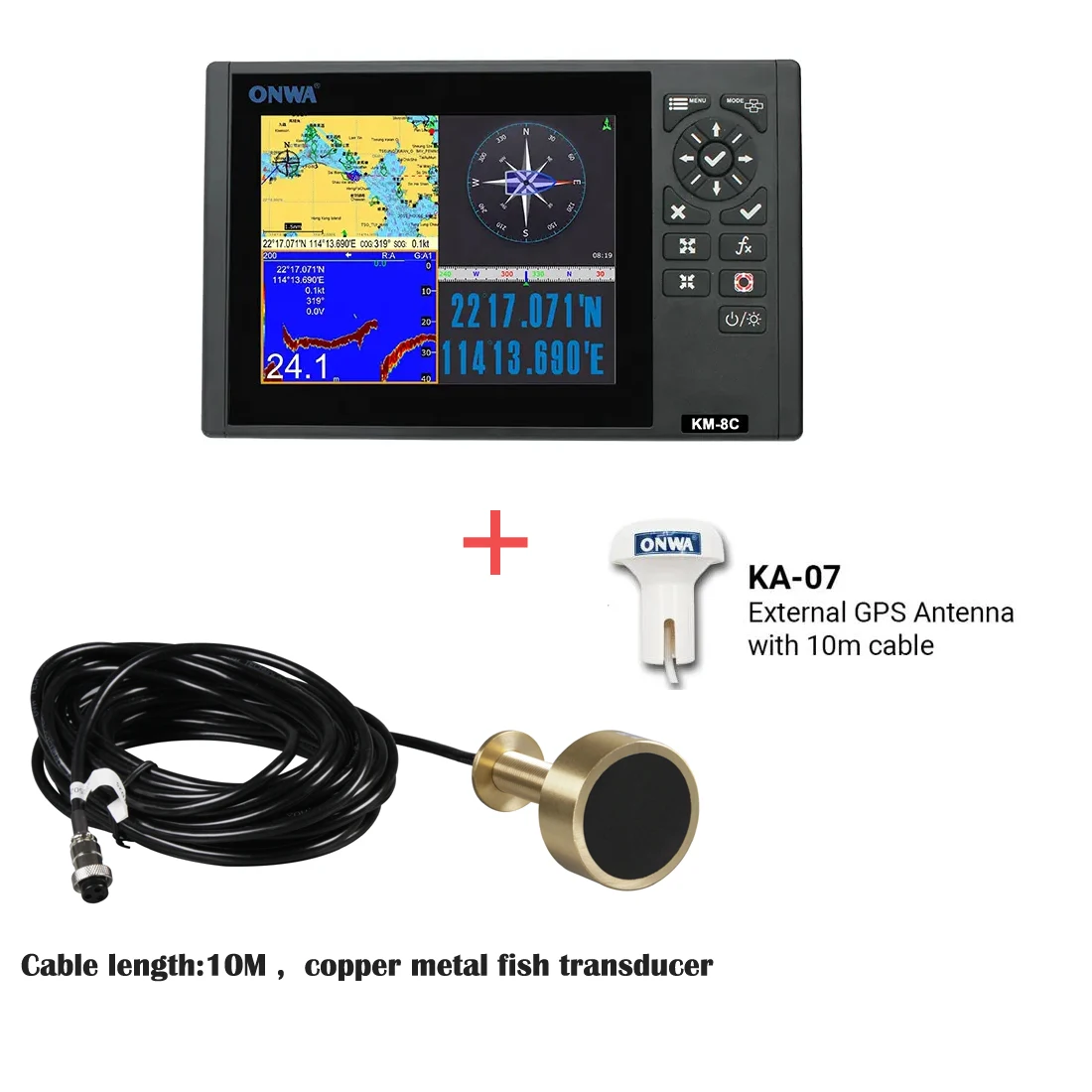 KM-8C 8-inch GPS Chart Plotter with GPS Fish Finder/depth Sounder/Echo Sounder (supports Expanded Features)+fish Transducer
