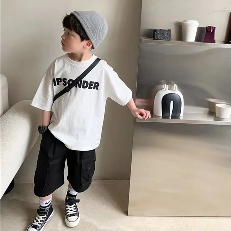 Children's Clothing Short-sleeved Shirt 2022 Summer New Western Style Big Boy Loose Tide Half-sleeved  Top Clothes for Children