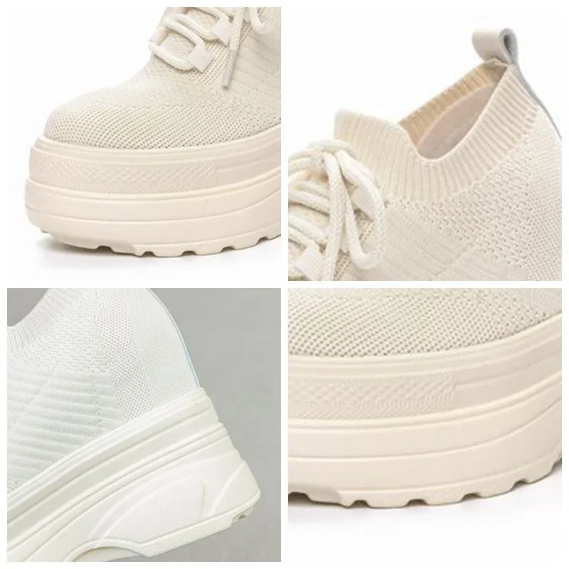 Fujin, calcetín de malla de aire de 11cm, plataforma tejida, zapatos planos de verano con cuña, zapatillas gruesas huecas, sandalias cómodas transpirables para mujer, zapatos deslizantes