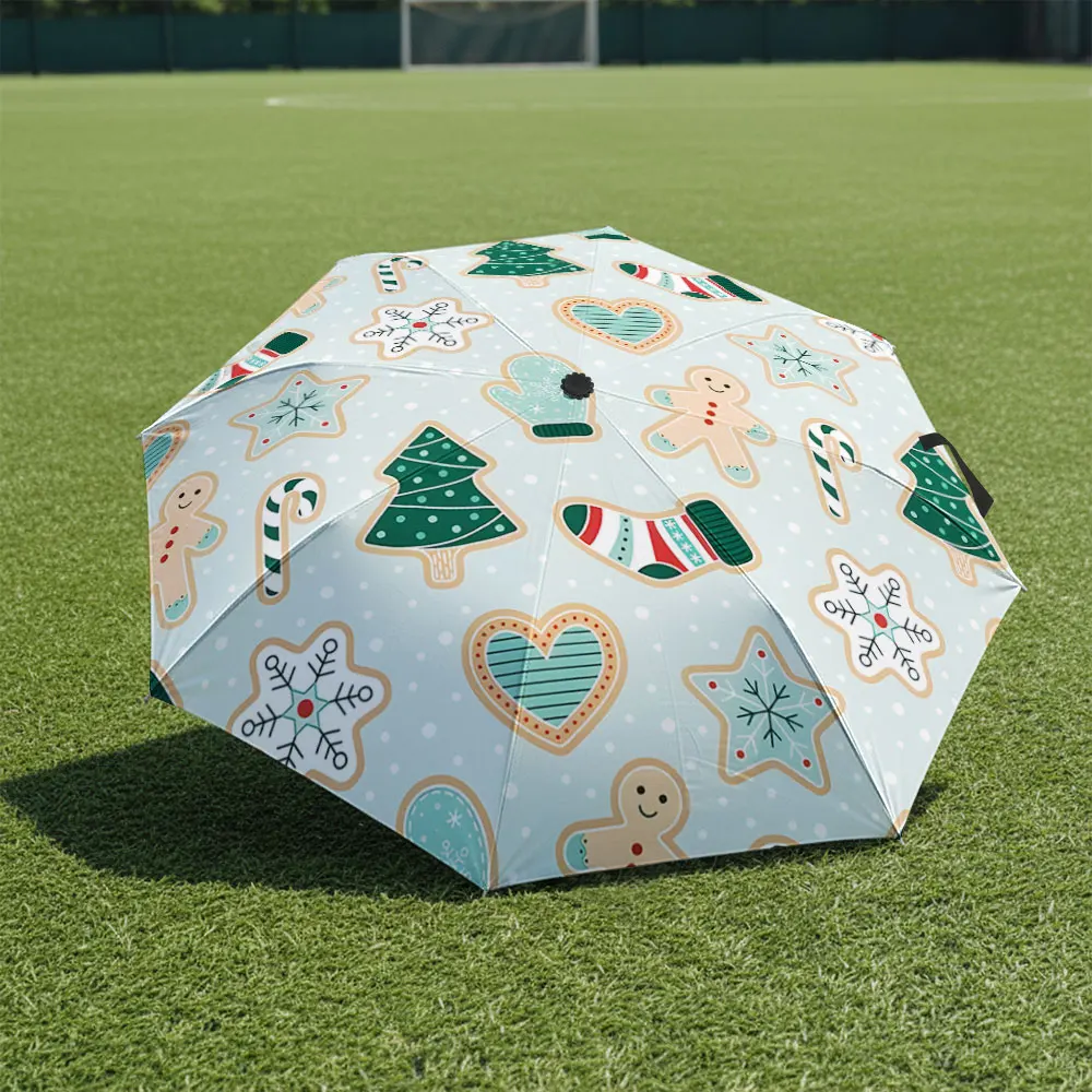 1P C Holiday-Themed Umbrella with Festive Patterns Print 8 Iron Ribs Folding Umbrella Auto-Open Fashion Sunshade