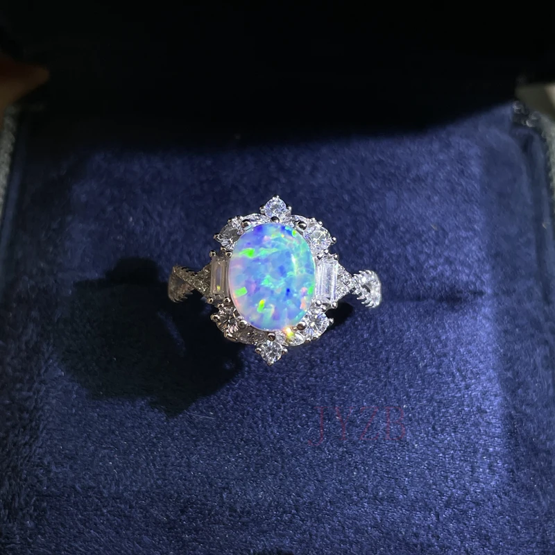 Natural Opal Ring Female Engagement Wedding Promise Ring 925 Silver Feminine Party Jewelry Gift 8*10mm