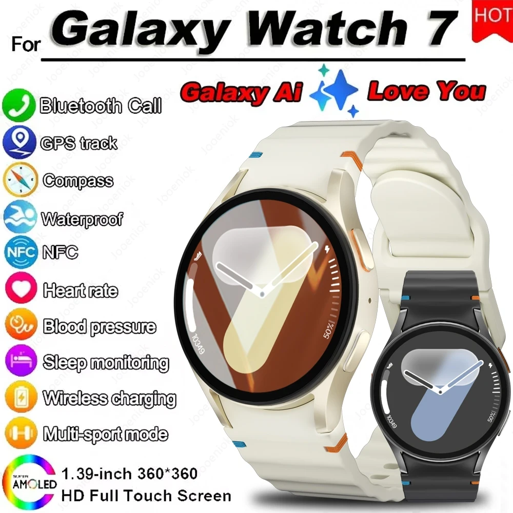 

For Samsung Galaxy Watch 7 44mm Men's GPS NFC Smart Watch AMOLED HD Screen Always On Display Time Smartwatch 2024New Android IOS