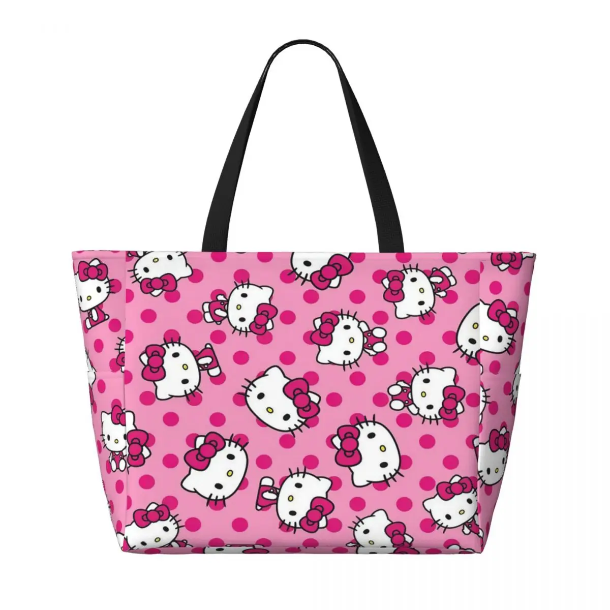 Custom Red Polka Dot Hello Kitty Cat Beach Tote Bag donna White Kitten Big scomparto Beach Gym borse da viaggio