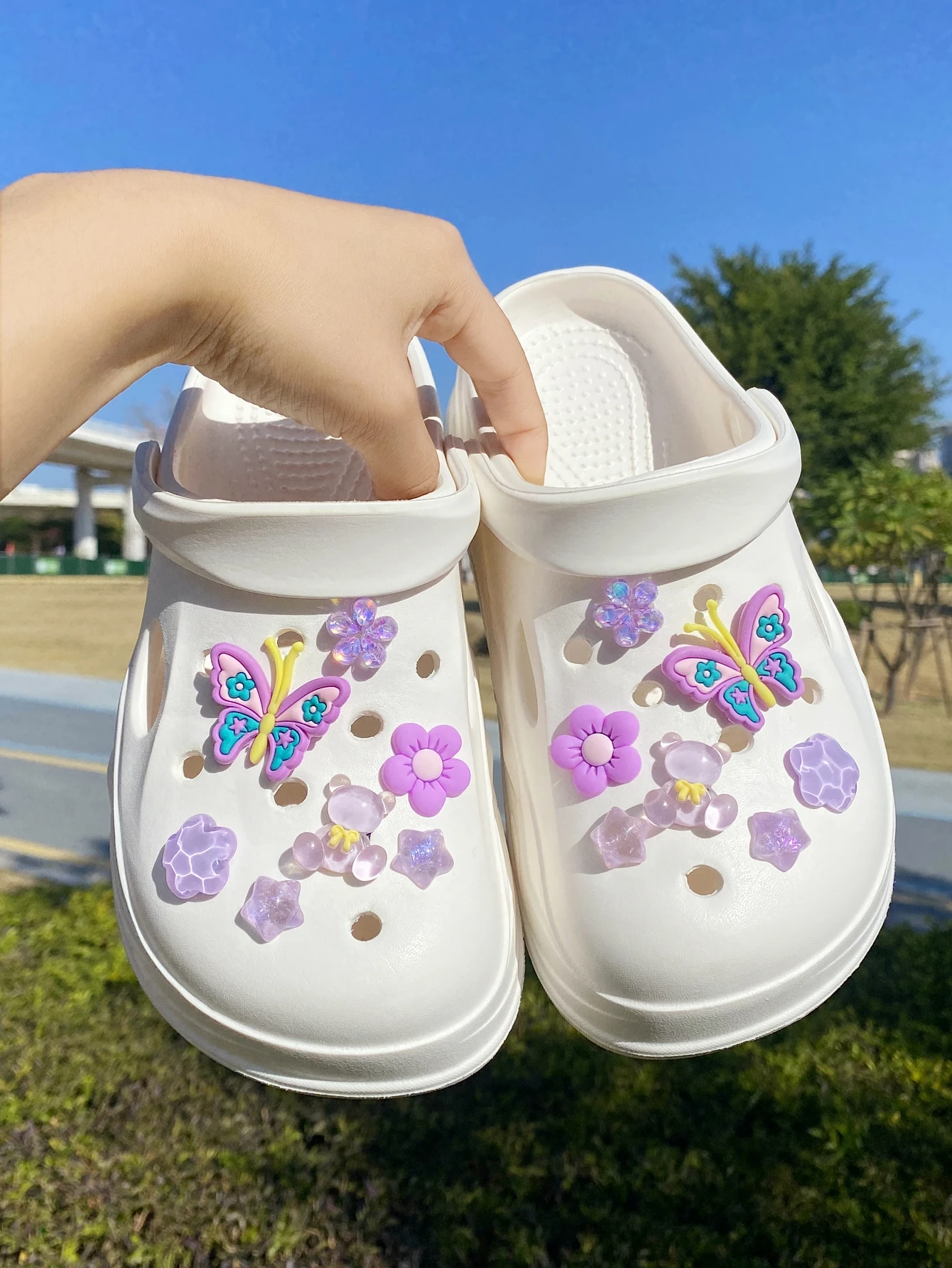 14 purple (butterfly, flower, bear, five-pointed star) DIY detachable shoe accessories, multi-functional shoe clip accessories s