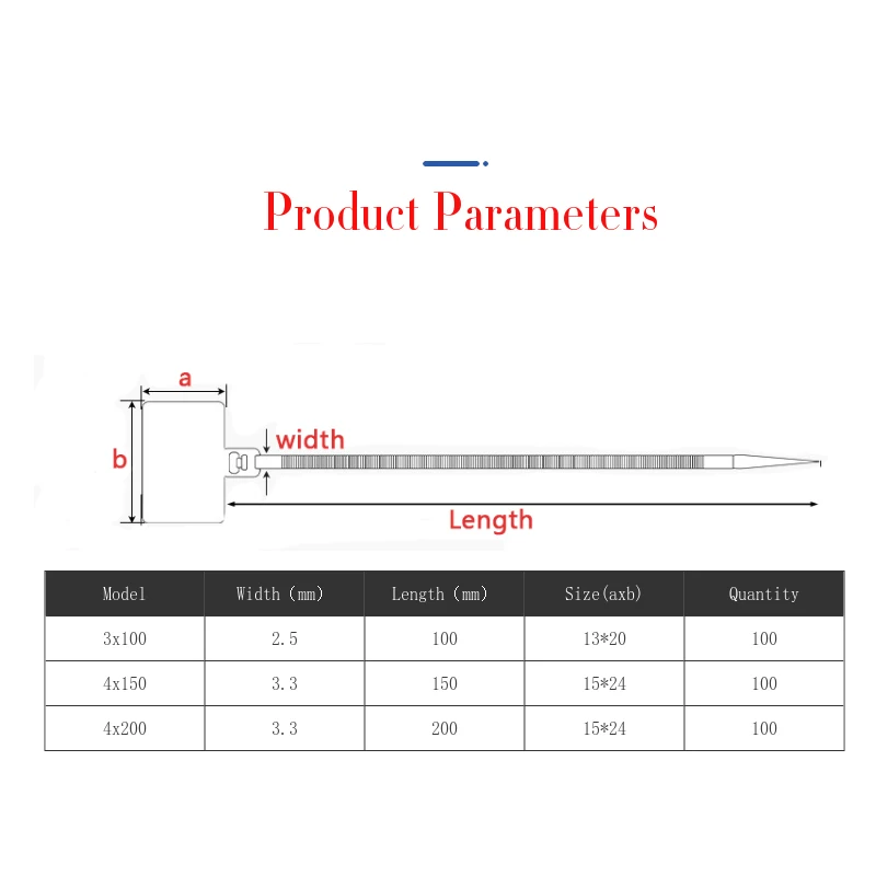 100pcs 3x100/4x150 Nylon Cable Ties Tag Labels Plastic Loop Self-locking Zip Tie Wraps Network Fixing Straps Markers Cable Tag