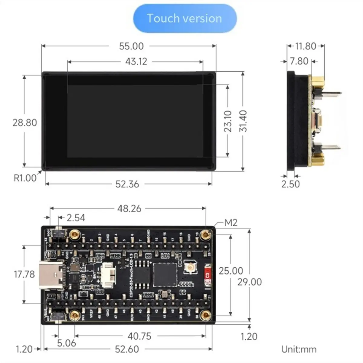 - 1.91inch AMOLED Display AI Development Board 240x536 Accelerometer and Gyroscope Sensor with Touch